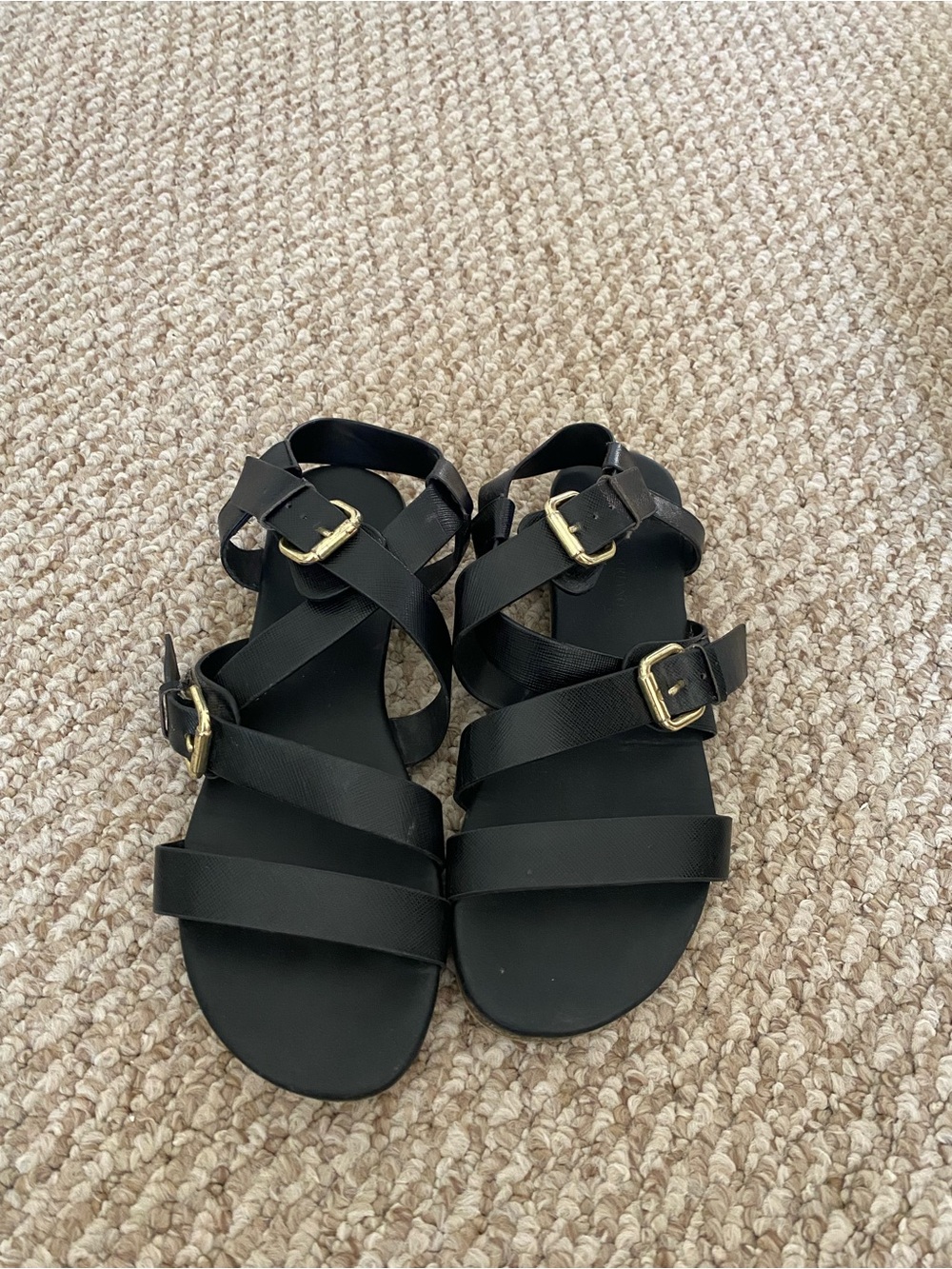 Christian Siriano Black Strappy Buckle Sandals - Classic Women’s Flat Sandals